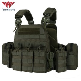 vAv YAKEDA Tactical Outdoor Vest Quick Release Adjustable Hunting Vest with PALS Molle System (US, Alpha, One Size, Regular, Regular, Green)