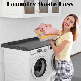 Dooloric Washer Dryer Countertop, Laundry Counter top with Edge Rails Non-Slip Pads,27.6" Depth x 54" Width Wood Topper for Washer Dryer,Laundry Machine Cover for Storage and Organization Black Marble