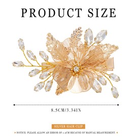 Ushiny Flower Hair Claw Gold Crystal Hair Accessories Bridal Hair Claw Clamp for Women and Girls