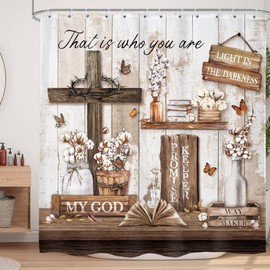 LIGHTINHOME Rustic Bible Verse Shower Curtain 72Wx72H Inches Christian Farmhouse Cross Inspirational Quotes Scriptures Holy Country Bathroom Decor Fabric Waterproof Polyester Set with Hooks
