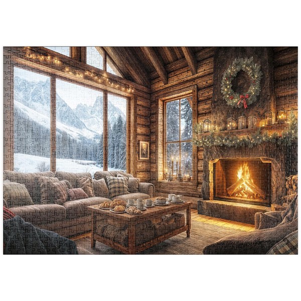 MyPuzzle Cosy Log Cabin with Mountain View - Premium 1000