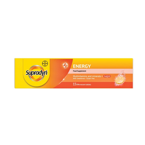 Bayer Supradyn Energy Dietary Supplement with Vitamins, Minerals & Q10 15 Effervescent Tablets