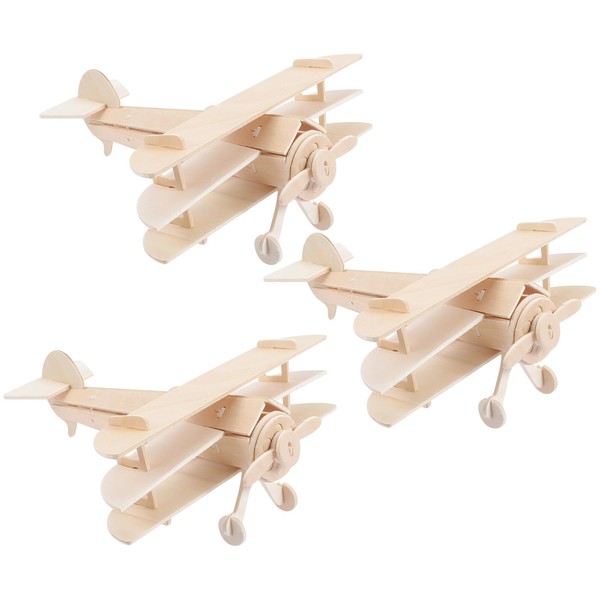 TOYANDONA 3 Pack Wooden DIY Crafts Plane, 3D Wood Puzzles