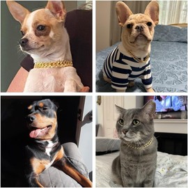 Silver Cat Chain Collar with Bling，Sparkly Diamond Metal Cuban Link Dog Collars, Rhinestone Glitter Puppy Necklace for Small Medium Large Pet Dogs Cats，8 inch