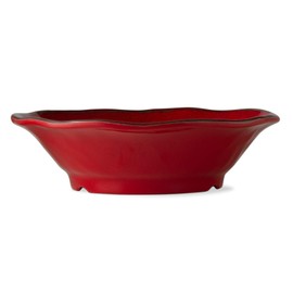 TAG 10 oz. 7 in. Veranda Cracked Glazed Solid Red Wavy Edge Melamine Plastic Dinnerware Bowls Set of 4 Dishwasher Safe Indoor Outdoor Round Red Bowl Set of 4 Red