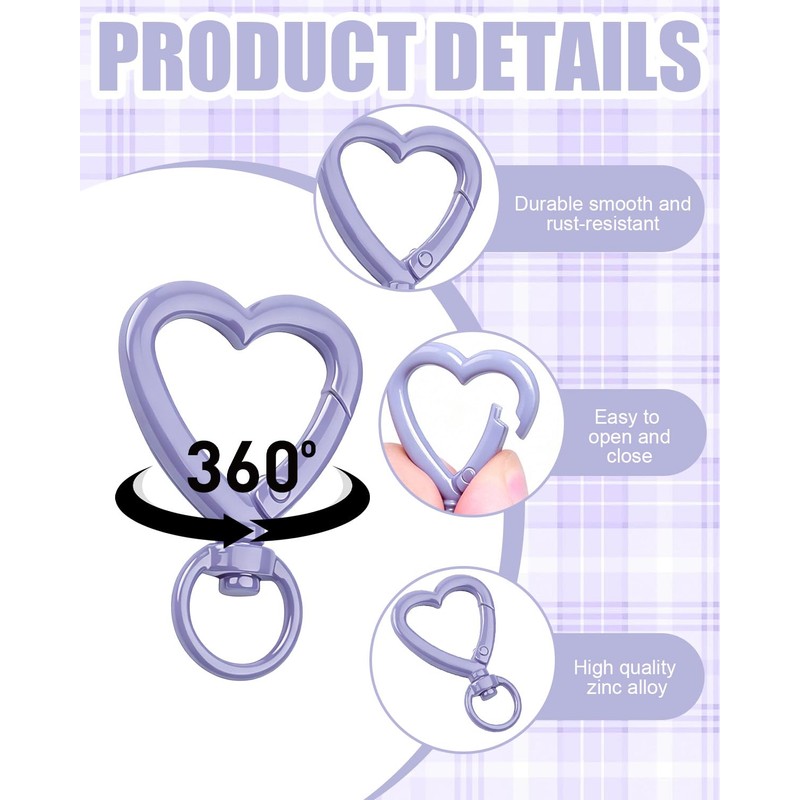 20Pcs Mixed Heart Keychain Clip Heart Carabiner Key Chain Hooks