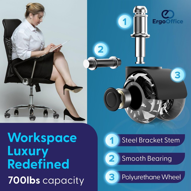 Office Chair Wheels Replacement - Set of 5 Heavy Duty