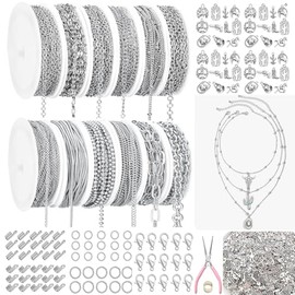 Necklace Chains Jewelry Making Kit: 10 Rolls Stainless Steel Chains for DIY Western Necklace Bracelet Jewelry Making with Cowboy Charm Pendants/Jump Rings/Lobster Clasps/Connectors/Pliers