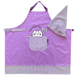 Gokigen Meito 1712 Nyanderful Children's Apron & Triangle Cloth Set, Purple, Blue, S, M, Children, Meal Service, Cooking Practice, Unisex, purple