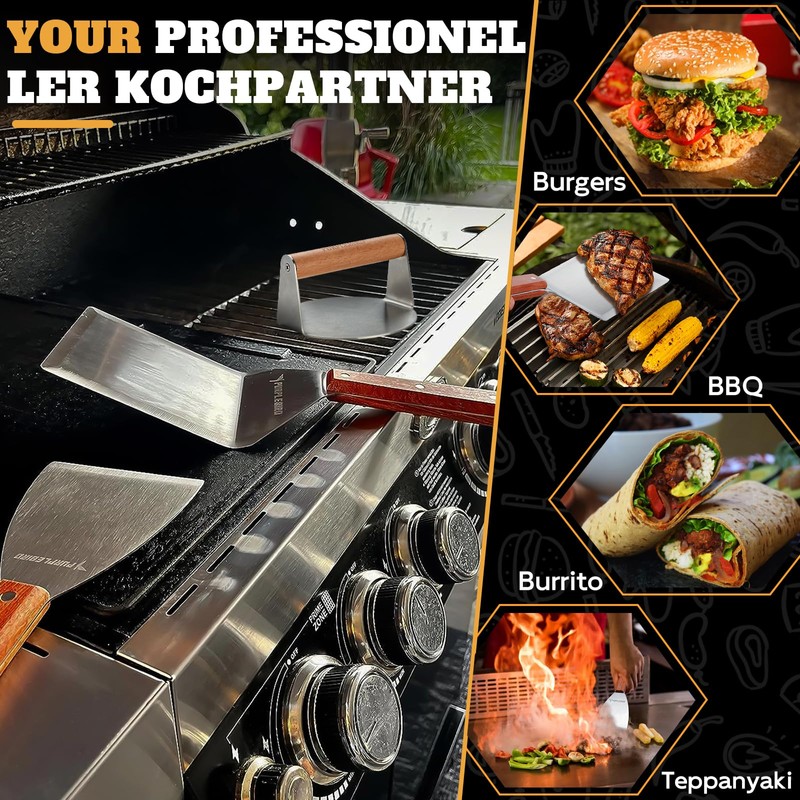 PURPLEBIRD Smash Burger Press kit 3PCS Set, Stainless Griddle Spatulas