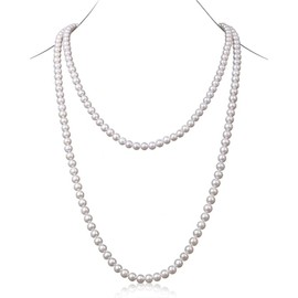 TPZORJX 1 Piece Pearl Necklace White Pearl Necklace for 1920s Gatsby Pearl Necklace Costume Accessories, Lady White Elegant Artificial Pearl Necklaces – Long Cardigan Pearl Chain Necklace