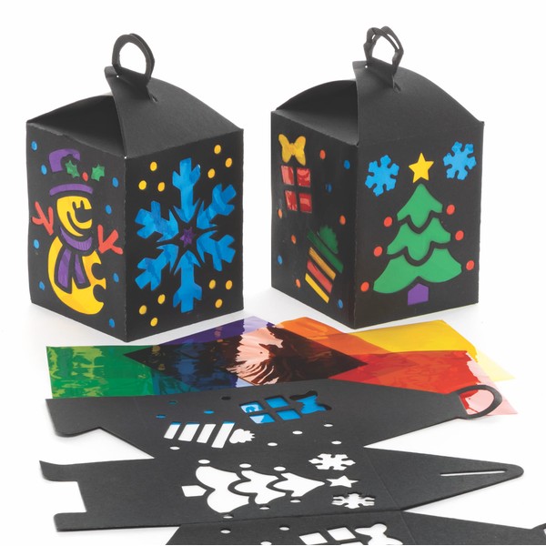 Baker Ross FC143 Christmas Lantern - Pack of 4, Paper Arts and Crafts for Kids, Stained Glass Kits for Children, Xmas Activities for Kids