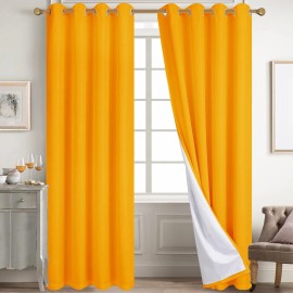 Diraysid 100% Blackout Curtains Yellow Linen Curtains for Bedroom Grommet The...