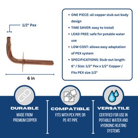 10 Pieces XFITTING 1/2" Pex Stub Out Elbow with Flange, 3-1/2" x 6"