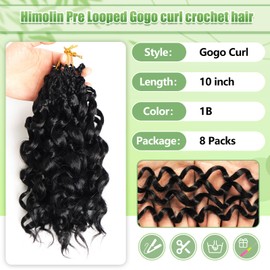 Gogo Curl Crochet Hair 8 Packs Ocean Wave Crochet Hair Pre Looped Deep Twist Goddess Box Braids Curly Water Wave Synthetic Braiding Hair For Black Women (#1B, 12 Inch (Pack of 8))