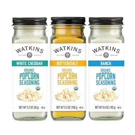 Watkins Popcorn Seasoning Multi-Flavor Variety Pack, 3-Pack (1 White Cheddar 3.3 oz., 1 Butter/Salt 5.3 oz., 1 Ranch 3.6 oz.)