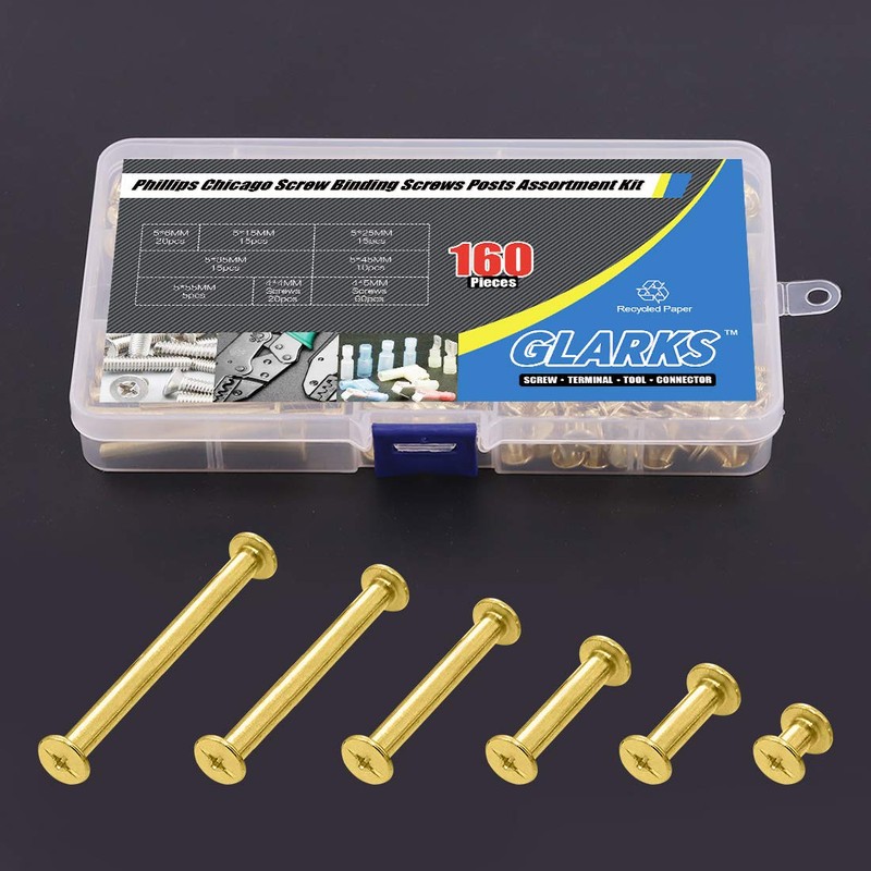 Glarks 80 Sets Chicago Screws Assortment, M5 x 6/15/25/35/45/55 Brass