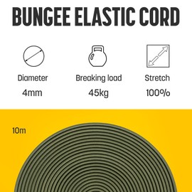 Kamu Synber Bungee Cord 4mm x 10m Elastic Shock Cord Bungee Rope for Tarpaulin, Kayak, Tie Down, Camping | Army Green