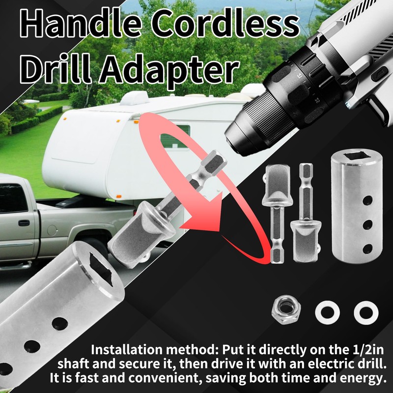 Runfider Stainless Steel Trailer Jack Electric Drill Adapter, 1/2 Inch