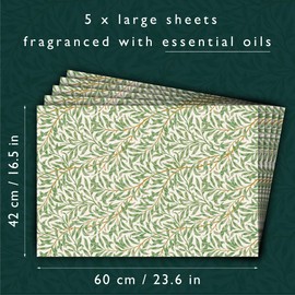 The Master Herbalist Lavender & Never Oil Scented Drawer Liners in a William Morris Inspired Design | Pack of 5 Sheets | Natural Anti Moth Agent | (Folded)