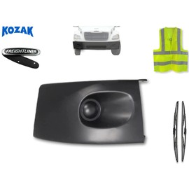 KOZAK Black Plastic Corner Bumper Passenger (Right) Sides compatible with Freightliner M2 Business Class 106 112 PLUS Logo, 2x 22" Windshield wipers and Kozak Reflective Vest