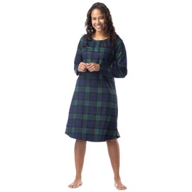 Fishers Finery Women's Flannel Plaid Long Nightgown | Nightshirt (Green Navy Plaid, XS)