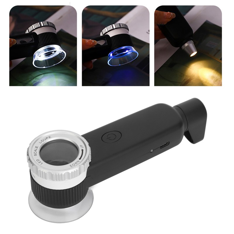 30X Magnifier White Purple Yellow 3 Color Light USB Rechargeable