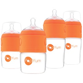 PopYum Orange Formula Making Baby Bottle Starter Set, 4 Bottles, 2X 5oz Bottles with #1 Slow Flow Nipples + 2X 9oz Bottles with #2 Medium Flow Nipples