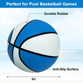 Swimming Pool Basketball, 9" Waterproof Basketball for Poolside Hoop, Anti-Slip Textured Grip, Durable Water Basketball with Pump for Pool Basketball Hoop Games Toys Water Parties Accessories (Blue)