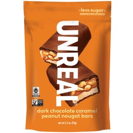 UNREAL Dark Chocolate Caramel Peanut Nougat Bars - Non-GMO, Less Sugar, Fair Trade - 3 Bags