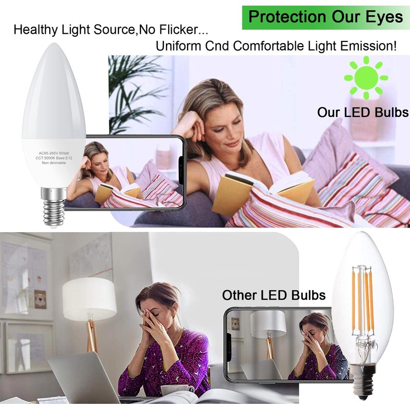 GOSCHE 60 Watt Led Candelabra Bulbs Equivalent, E12 Led Ceiling