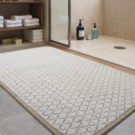 AevitasX Non Slip Bathroom Rugs Ultra Thin Bath Mats Absorbent Quick Dry Bath Rug with Rubber Backing, Shower Mat Fit Under Door Floor Bathtub, Easy Care, Machine Washable, 17"x 24", White