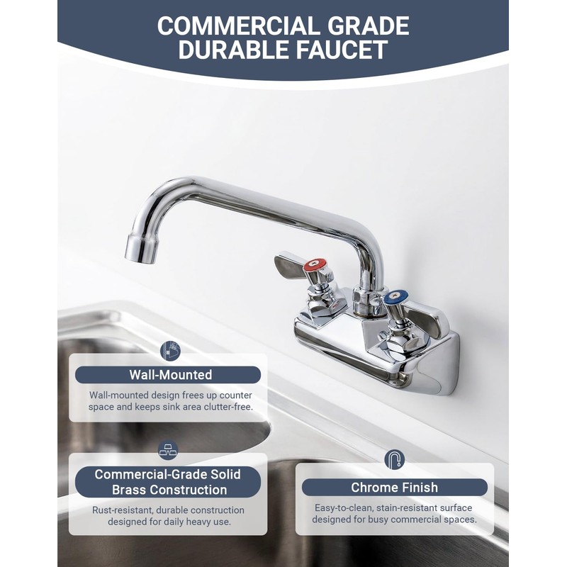 Phivan Commercial Sink Faucet - Leak Free Brass 4 Inch