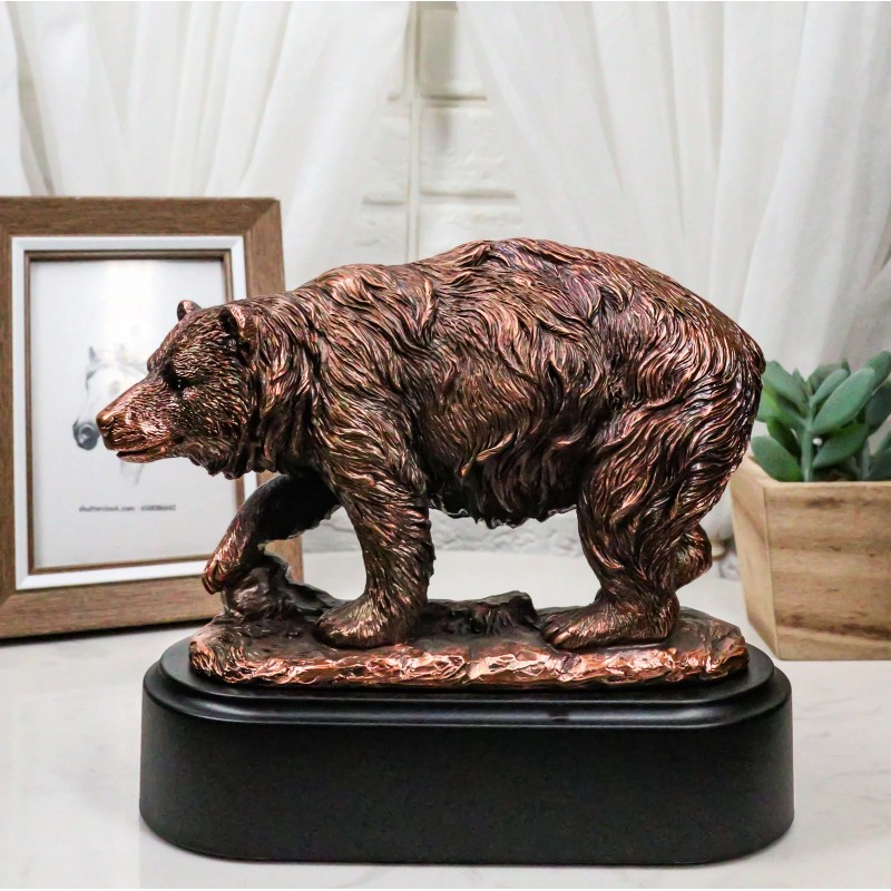Walking Bear Statue - Bronze Electroplated 7"L Figurine Wild Life