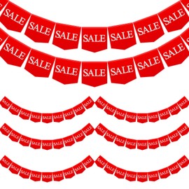 Mindsoft 8 Pcs Sale Signs 7.7 Inches x 6.5 ft Sale Banner Vinyl Plastic Bright Red Sale Flags Pennant Highly Visible Sign Garland for Garage Yard Business Residential Retail Store, Easy to Hang