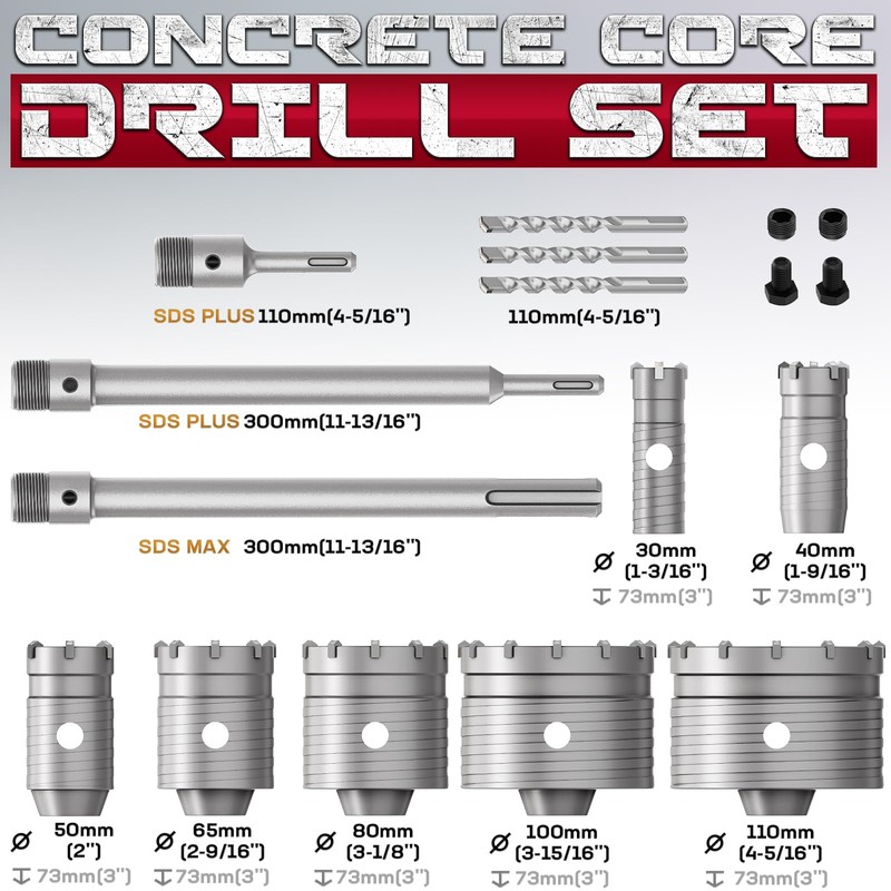 DAIMIT 20PCS Concrete Hole Saw Kits with 3 Drill Bits