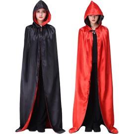 JUTOSU Halloween Cloak Dracula Style Children's Adult Makeup Costume Props Devil Vampire Wizard Red Black Reversible Cosplay Event Costume Unisex Cape Robe Reaper Cloak Pirate Cloak Vampire Cloak