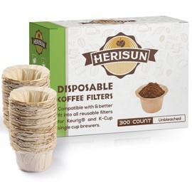 HERISUN 300 Count Disposable K Cup Filters, Coffee Filter Paper for Keurig Brewers Single Serve 1.0 and 2.0, Use with Resusable K Cup Pods (Unbleached Natural)