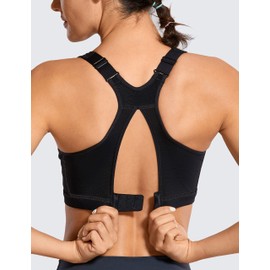 SYROKAN Women's Sports Bra for Large Breasts High Impact Full Coverage Padded Wireless Running Halter Neck Bra Black 2 34D