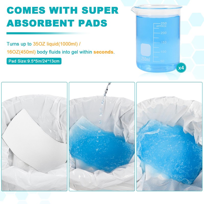 60 Commode Liners with Absorbent Pads, 60 Bedside Commode Liners