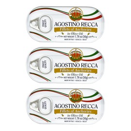 Agostino Recca Fillet of Anchovies in Olive Oil, 1.76 oz (50g) – Premium Italian Anchovies, Product of Italy [Pack of 3]
