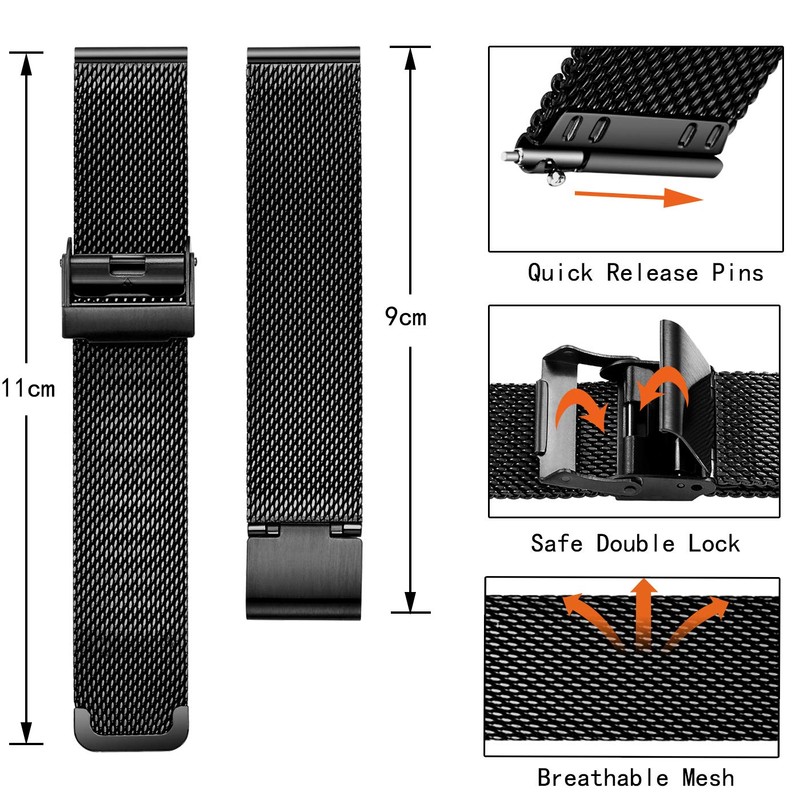 Xiruve Stainless Steel Mesh Quick Release Replacement Strap for Men