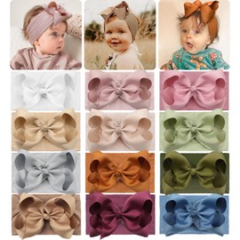 JOYOYO 12 Pcs Baby Bow Headbands Soft Wide Nylon Headbands with Cute Big 6 Inch Ribbon Bows, Super Stretchy Baby Headbands Elastic Headwears for Babies, Toddlers