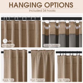 100% Blackout Curtain 84 Inch Length 2 Panel Faux Linen Modern Elegant Boho Farmhouse Living Room Darkening Curtain for Bedroom Window Black Out Drapes for Sliding Glass Door Back Tab 52x84 Tan