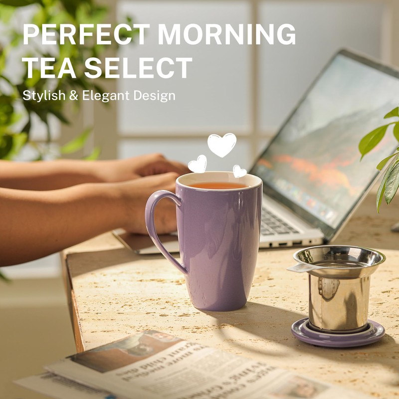 Sweese 15 OZ Porcelain Tea Mug with Infuser and Lid,