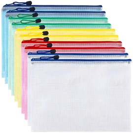YHomU 10 Packs Mesh Document Pouches, 13.4 x 9.4 inches Waterproof File Organizer Bags, Nylon Zipper Storage Folders, Multi-Color Office Supply for Documents, Bills, Receipts, School Papers