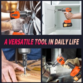 Cordless Impact Wrench Kit, Impact Wrench 1/2, Electric 1/2 Impact Gun, High Torque Impact Wrench 450N.m Impact Gun with 4pc Impact Drill Sockets and Fast Charger, 4 Sockets 14/17/19/22, 6.3Ah Battery