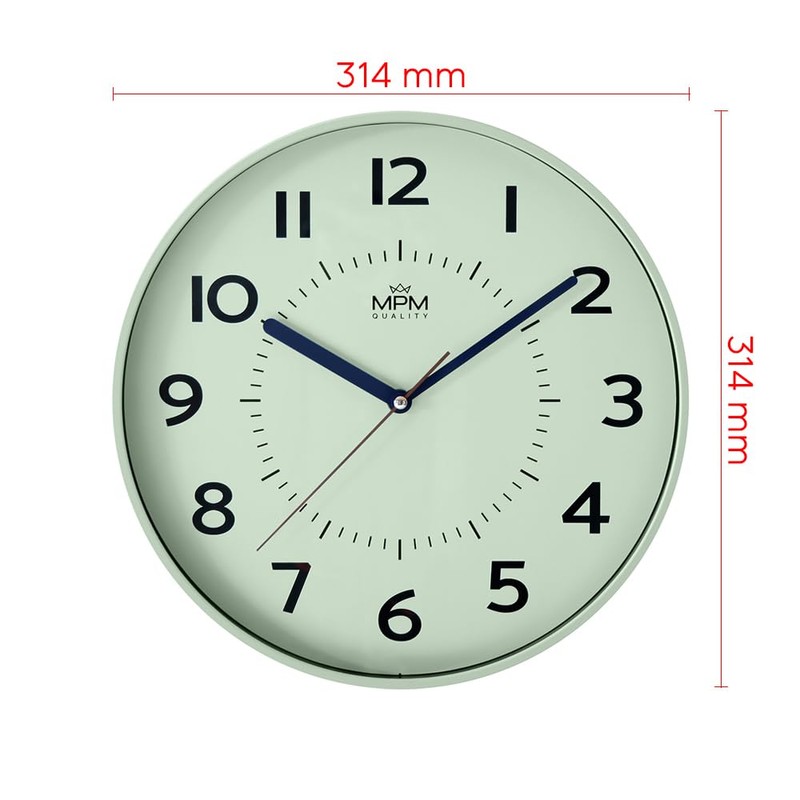 MPM Quality Design Plastic Wall Clock, Green, Large Arabic Numerals,