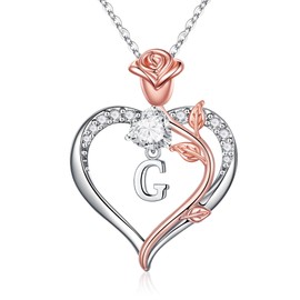 TINGN Birthday Gifts for Girlfriend Women Necklaces, Rose Heart G Initial Necklaces for Women Jewelry Mothers Day Gifts for Girlfriend Women Wife Mom Daughter Gifts for Girlfriend Romantic