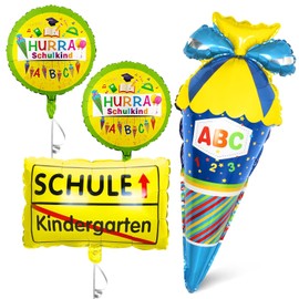 School Decoration Blue Sugar Bags Foil Balloon + School Nursery Balloon + 2 Hurra School Child Foil Balloons, Decorative School Balloons for Boys